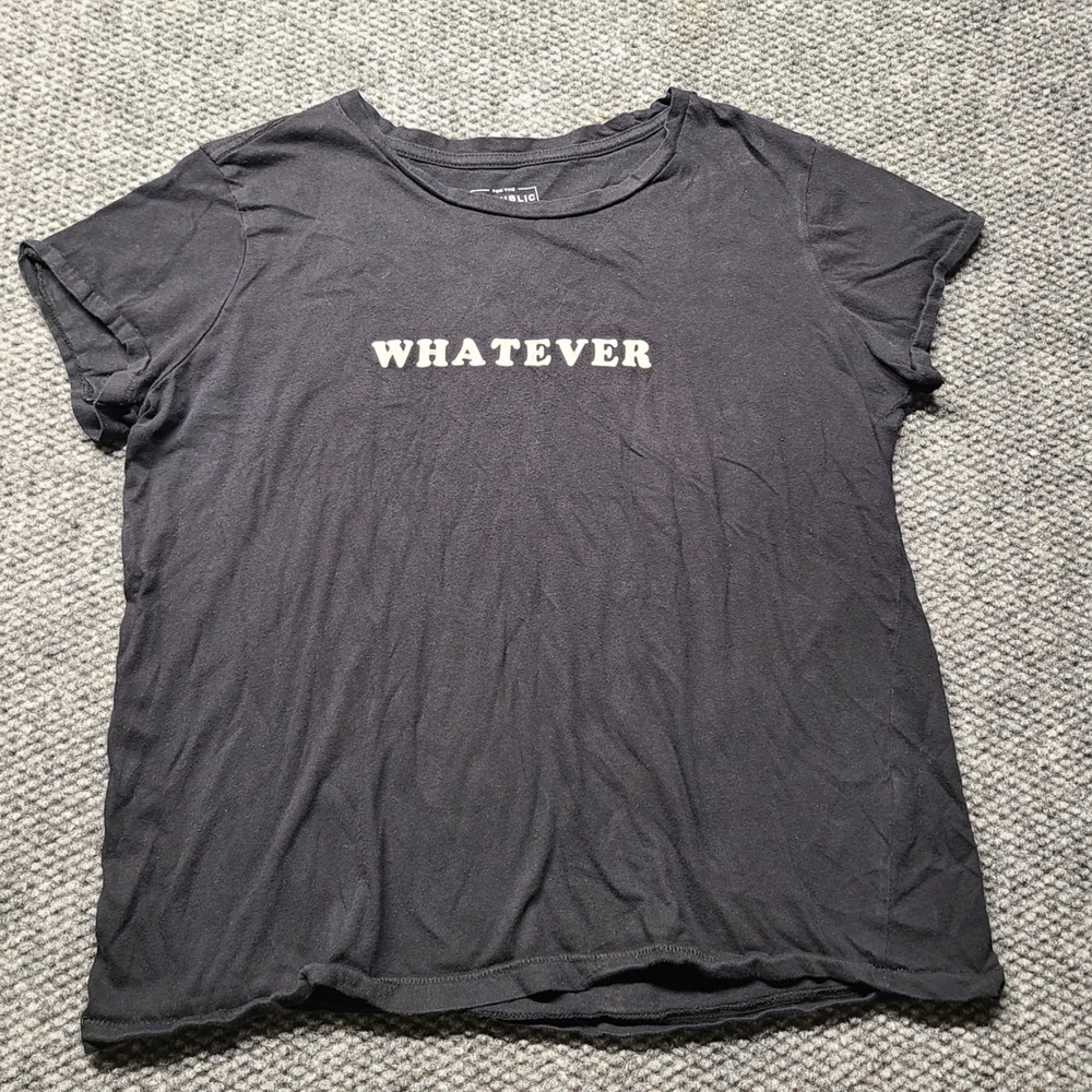 For The Republic Womens Black Whatever Graphic T-Shirt Size L Short Sleeve